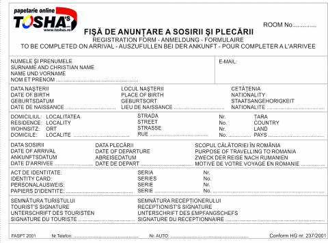 PRODUSE - FISA DE ANUNTARE A TURISTILOR