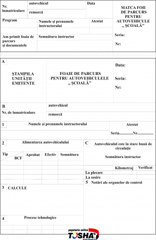 SPECIALE - FOAIE DE PARCURS PENTRU AUTOVEHICULE SCOALA A4