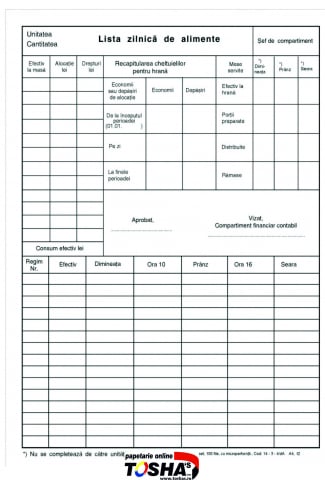 FISCALE - LISTA ZILNICA DE ALIMENTE