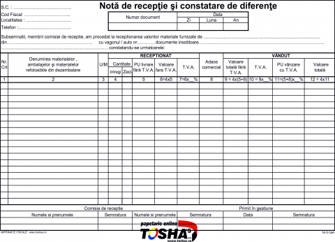 FISCALE - NOTA DE INTRARE RECEPTIE (NIR) AUTOCOPIATIV