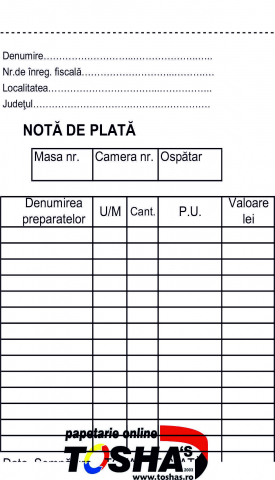 HOTEL ȘI RESTAURANT - NOTA DE PLATA OSPATAR AUTOCOPIATIVE