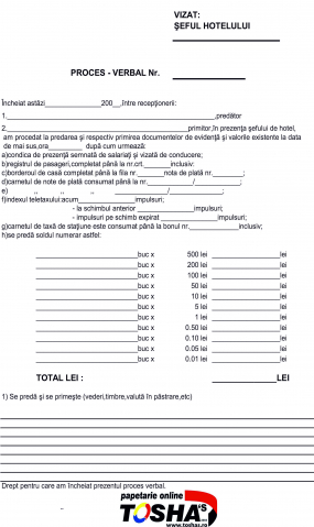 HOTEL ȘI RESTAURANT - PROCES VERBAL RECEPTIE HOTEL