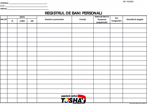 TIPIZATE - REGISTRU BANI PERSONALI NUMEROTAT