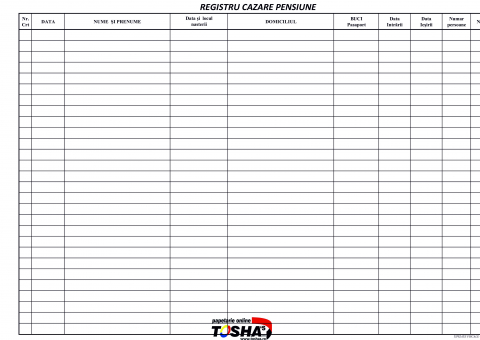 HOTEL ȘI RESTAURANT - REGISTRU CAZARE PENSIUNE A4