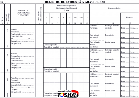 MEDICALE - REGISTRU DE EVIDENTA A GRAVIDELOR