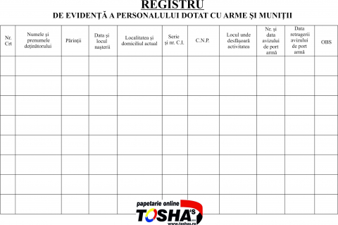 SPECIALE - REGISTRU DE EVIDENTA A PERSONALULUI DOTAT CU ARME SI MUNITII