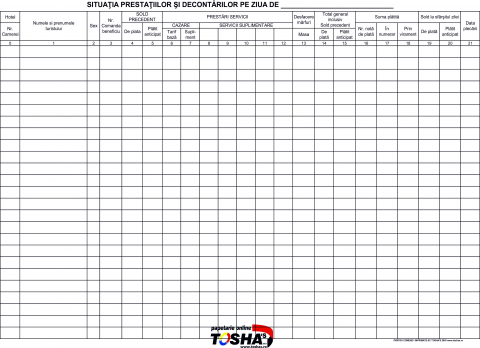 HOTEL ȘI RESTAURANT - REGISTRU SITUATIA PRESTATIILOR SI DECONTARILOR