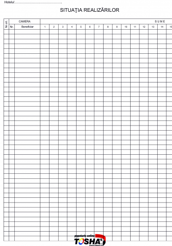 HOTEL ȘI RESTAURANT - REGISTRU SITUATIA REALIZARILOR