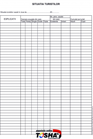 HOTEL ȘI RESTAURANT - REGISTRU SITUATIA TURISTILOR