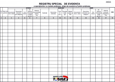 SPECIALE - REGISTRU SPECIAL DE EVIDENTA A METALELOR PRETIOASE A3
