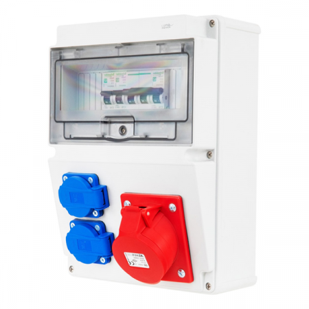 TABLOU ORGANIZARE SANTIER - Tablou electric echipat cu o priza trifazica 16A 3P+N+E si 2 prize monofazice schuko 16A