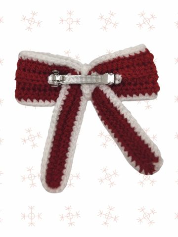 Agrafă croșetată de Crăciun – model fundiță roșu-alb [1]