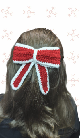 Agrafă croșetată de Crăciun – model fundiță roșu-alb [2]