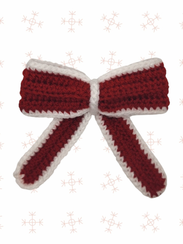 Crăciun - Agrafă croșetată de Crăciun – model fundiță roșu-alb