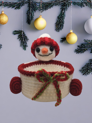 Crăciun - Coșuleț croșetat Om de Zăpadă