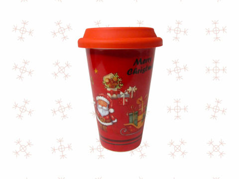 Crăciun - Pahar cu capac de silicon-Mos Craciun