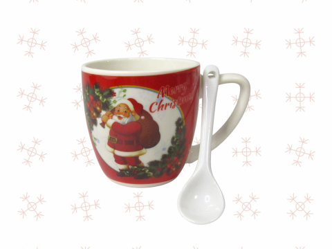 Set Cadou Cană de Crăciun din Ceramică cu Linguriță Asortată [1]