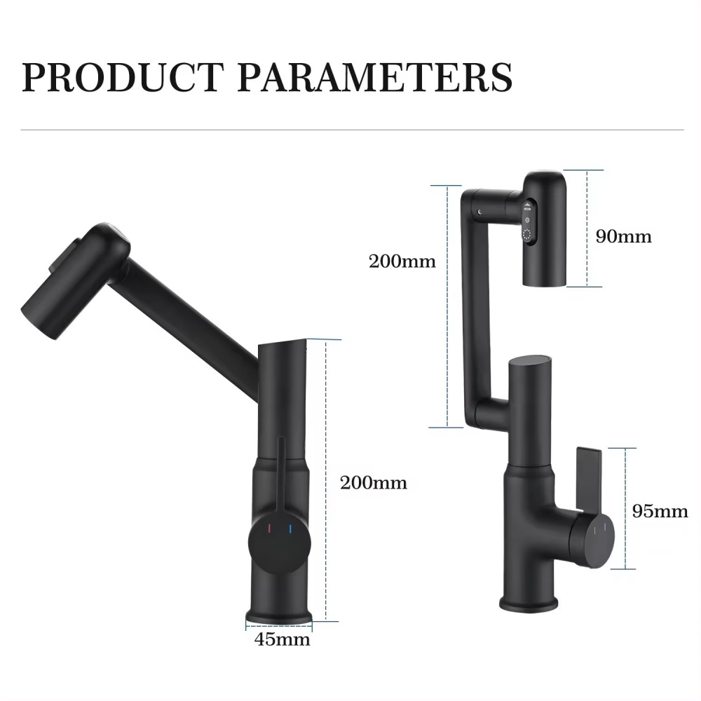 Baterie Lavoar INNOVIX, Brat Pivotant, Top Ceramic, Afisaj Digital al Temperaturii, Negru Mat [7]