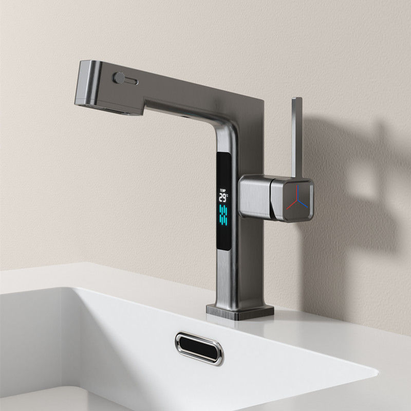 Baterie Lavoar INNOVIX cu Display Digital, Furtun Extensibil 60 cm, Rotire 360°, Top Ceramic, Control Temperatura, Gri Mat [2]