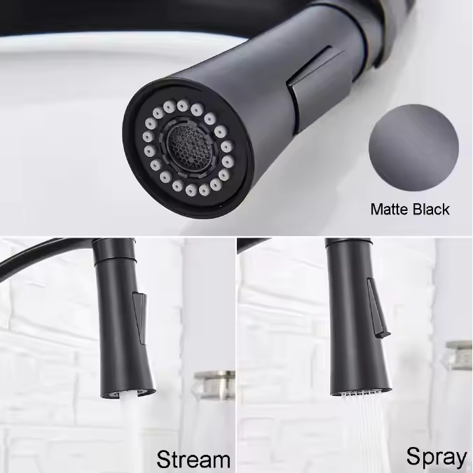 Baterie Lavoar INNOVIX, Dus Extractibil, Gat flexibil, Top Ceramic, Afisaj Digital al Temperaturii, Negru Mat [6]