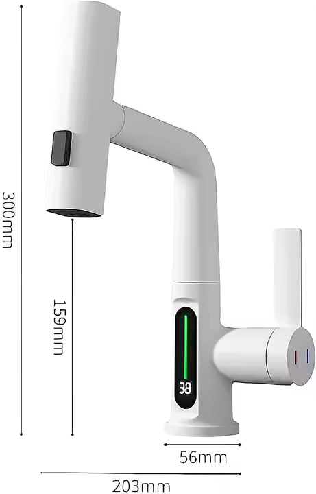 Baterie Lavoar INNOVIX, Dus Extractibil, Top Ceramic, Afisaj Digital al Temperaturii, Alb Mat [5]