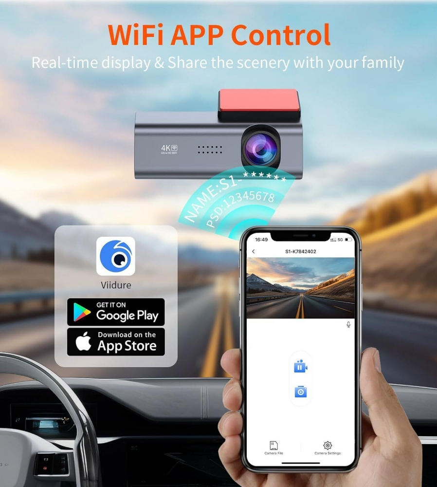 Camera Auto DVR 4K UHD Premium, INNOVIX, Unghi Larg de 170°, Conectivitate Wi-Fi, G-Sensor, WDR, Viziune Nocturna si Monitorizare Parcare, Design Compact, Argintiu [7]