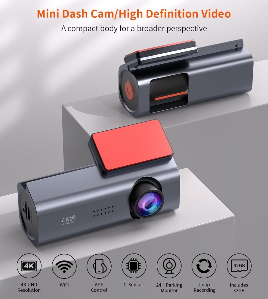 Camera Auto DVR 4K UHD Premium, INNOVIX, Unghi Larg de 170°, Conectivitate Wi-Fi, G-Sensor, WDR, Viziune Nocturna si Monitorizare Parcare, Design Compact, Argintiu [5]