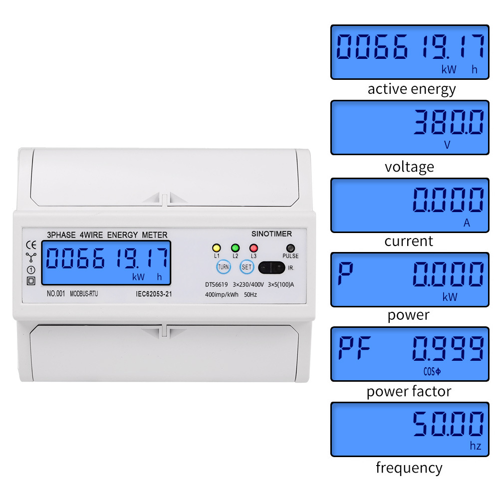 Contor Trifazic cu Montare pe Sina INNOVIX- DTS 6619-017, Monitorizare Factor de Putere si Afisaj Tensiune-Curent, Ecran Digital Led, Masurarea si Analiza Instrumentelor, Alb [5]