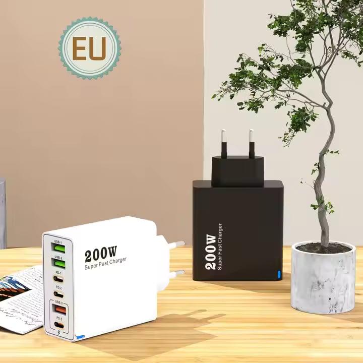 Incarcator INNOVIX, 200W USB si USB-C GaN, 6 Porturi (3A+3C), Super Fast Charger, Compatibil Laptop, Telefon, Tableta, Negru [5]