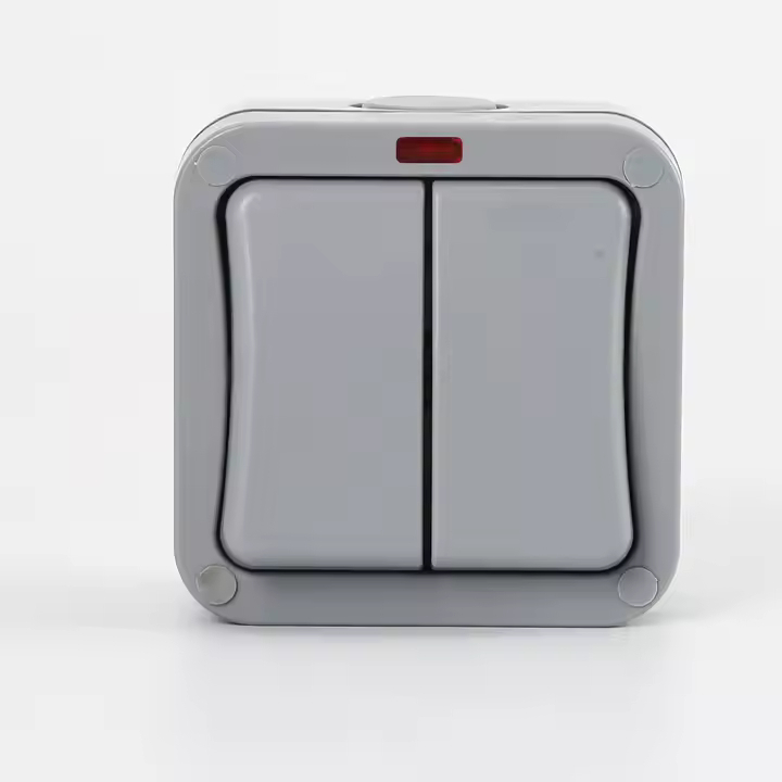 Intrerupator dublu exterior INNOVIX, Model Standard European, IP65, rezistent la ploaie si praf, gri [3]