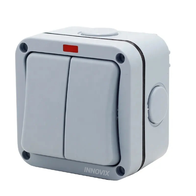 Intrerupator dublu exterior INNOVIX, Model Standard European, IP65, rezistent la ploaie si praf, gri [1]