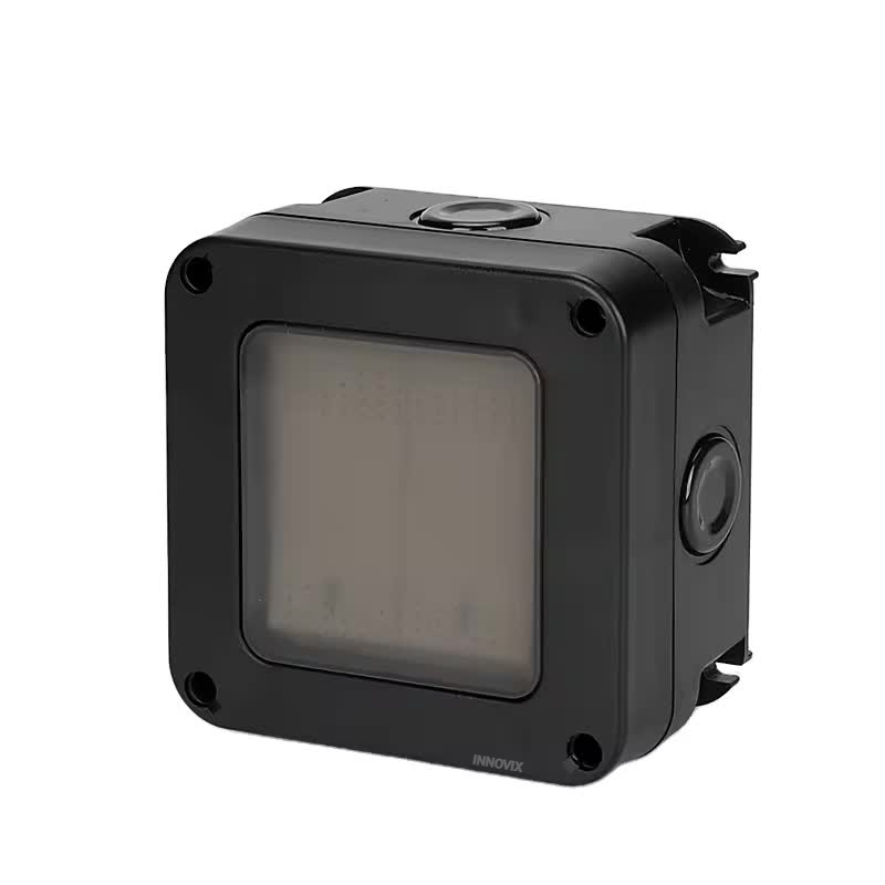 Intrerupator dublu exterior INNOVIX, Model Standard European, IP66, rezistent la apa si praf, negru [1]