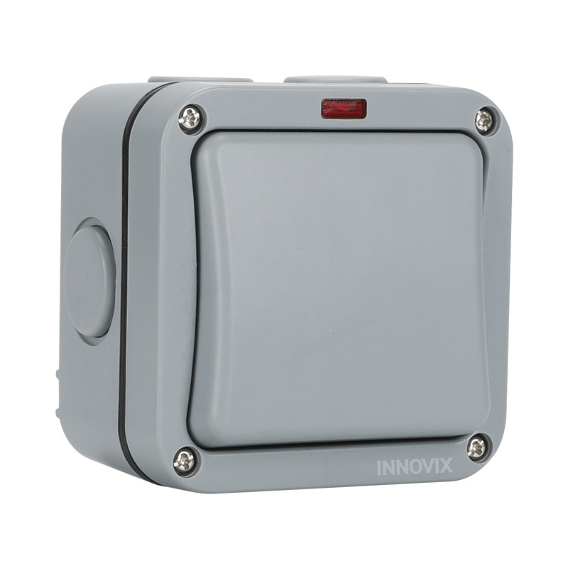 Intrerupator simplu exterior INNOVIX, Model Standard European, IP65, rezistent la ploaie si praf, gri [1]