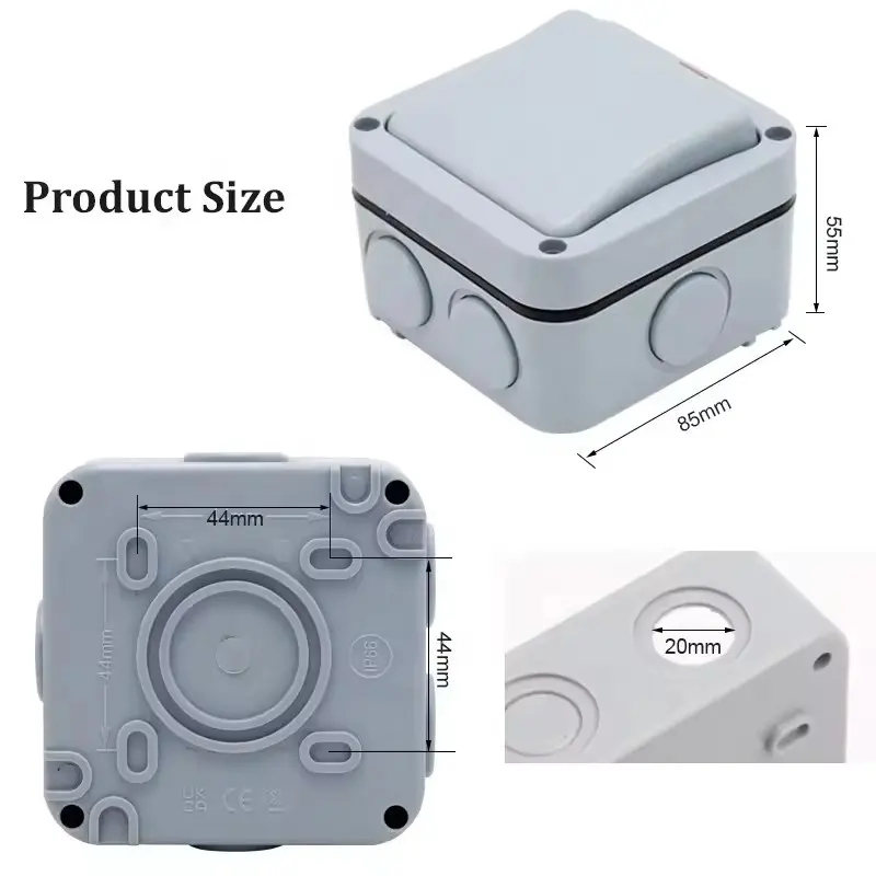 Intrerupator simplu exterior INNOVIX, Model Standard European, IP65, rezistent la ploaie si praf, gri [5]