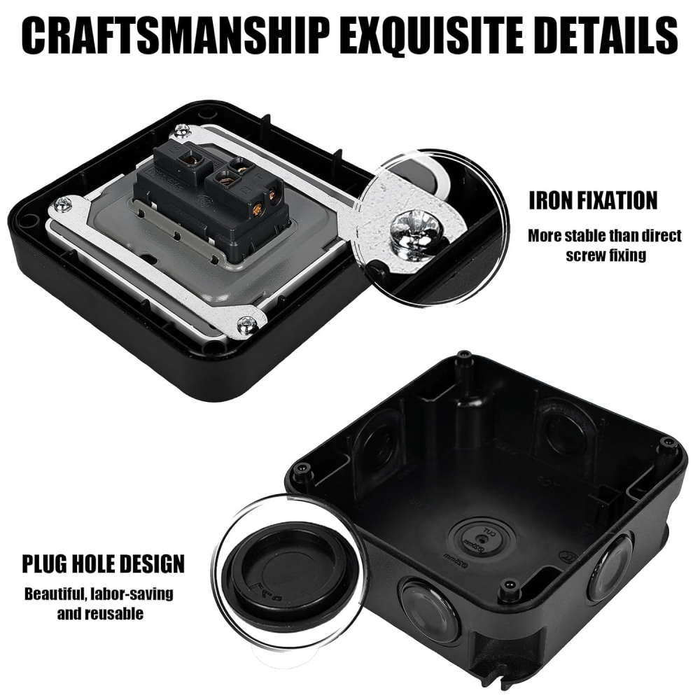 Intrerupator simplu exterior INNOVIX, Model Standard European, IP66, rezistent la apa si praf, negru [3]