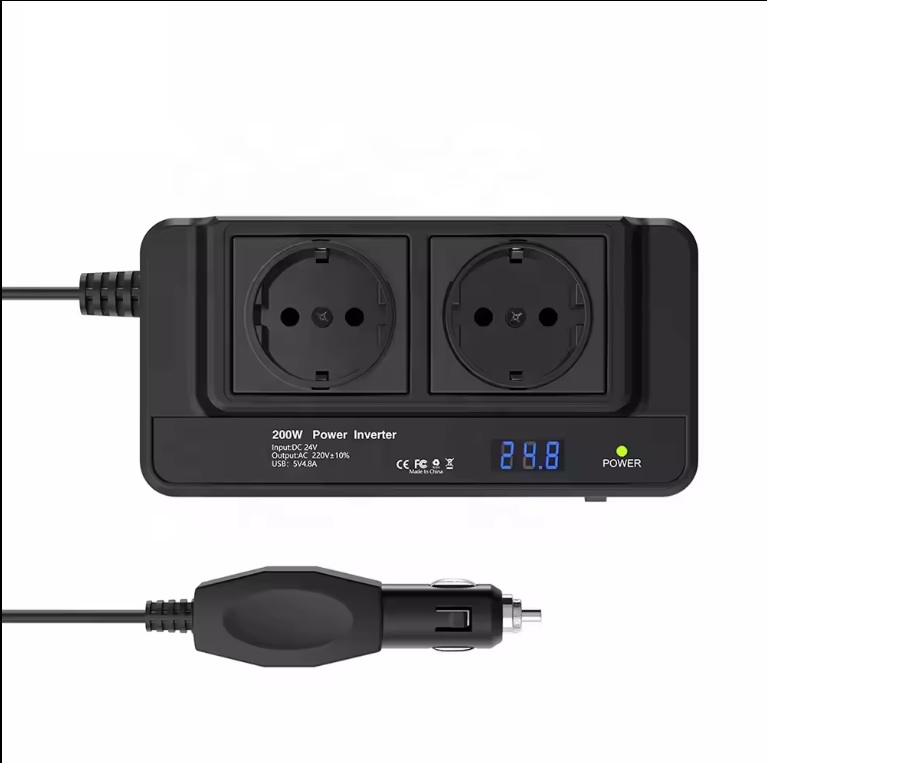 Invertor Auto Portabil INNOVIX 200W, DC12V La AC220V, Afisaj LCD, 2 Prize AC EU, 4 Porturi USB-C Fast, Negru [3]