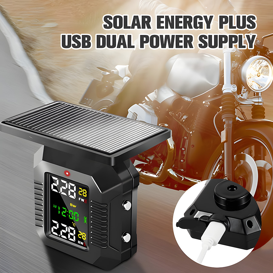 Monitor de Presiune Roti Motocicleta INNOVIX, Model M10, Senzor TPMS, Compatibilitate Universala, Incarcare Solara, Negru [6]