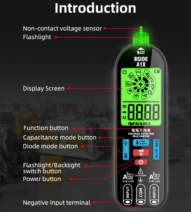 Multimetru Digital INNOVIX, Functie Smart, Senzor Tensiune Fara Contact, Ecran LCD Color, Baterie Reincarcabila, Negru [7]