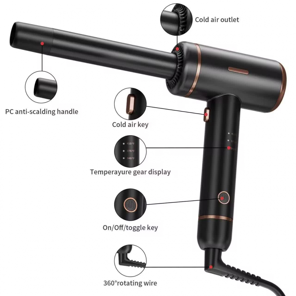 Ondulator de par INNOVIX, Model LS-083, diametru 2.54 cm, negru, cu ioni negativi, control temperatura smart, cablu rotativ 360°, 3 nivele de temperatura [10]