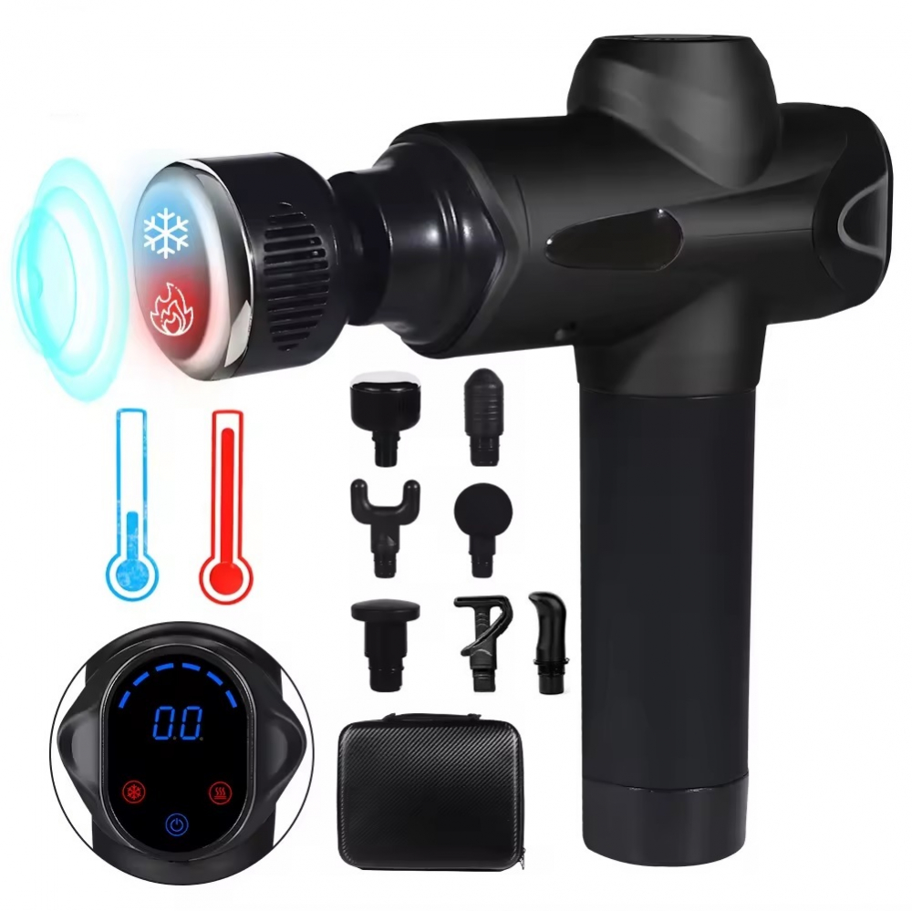 Pistol de Masaj INNOVIX cu 7 Capete, 99 de Viteze, Ecran LCD Touch, Baterie Reincarcabila, autonomie 2-3h, Fara Fir, Silentios, Geanta Transport, Negru [9]