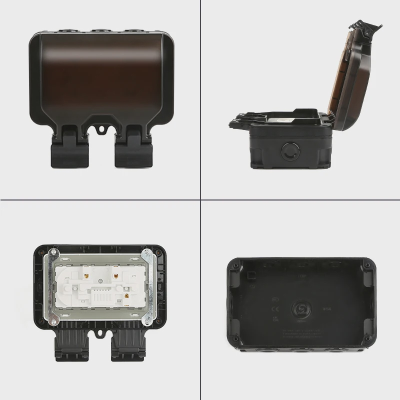 Priza Dubla Exterior Innovix, Standard European, 250V, 16A, IP66 Rezistenta la Apa si Praf, Neagra, cu Intrerupatoare Individuale [7]
