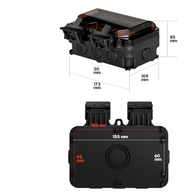 Priza Dubla Exterior Innovix, Standard European, 250V, 16A, IP66 Rezistenta la Apa si Praf, Neagra, cu Intrerupatoare Individuale [4]