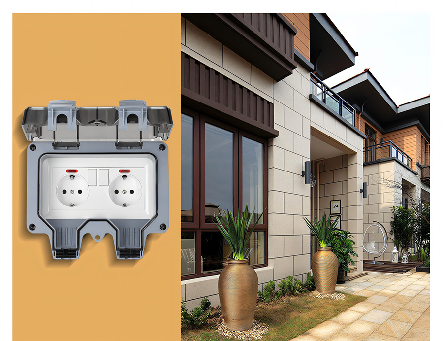 Priza dubla exterior INNOVIX, Model Standard European, 250V/16A, IP66, rezistenta la apa si praf, gri cu intrerupatoare individuale [6]