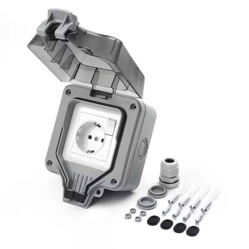 Priza simpla exterior INNOVIX, Model Standard European, 250V/16A, IP66, rezistenta la apa si praf, gri cu intrerupator [5]