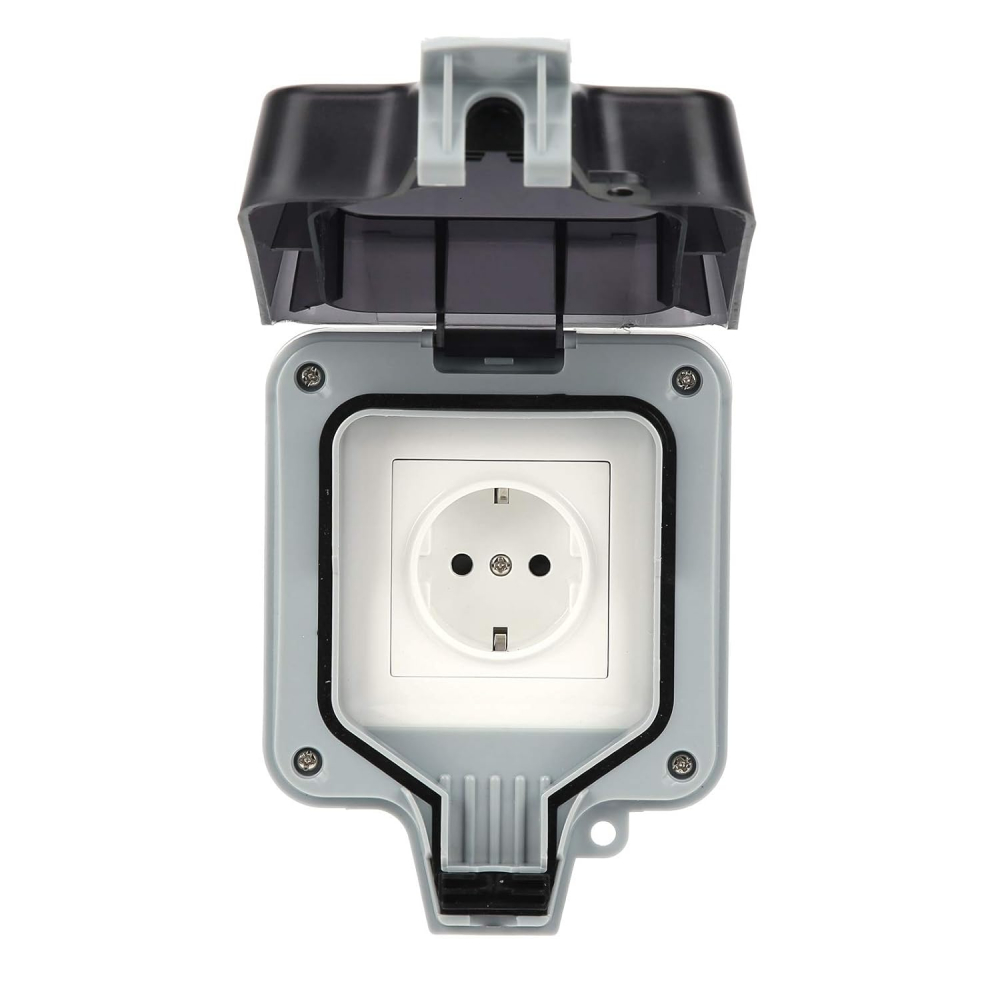 Priza simpla exterior INNOVIX, Model Standard European, 250V/16A, IP66, rezistenta la apa si praf, gri [5]