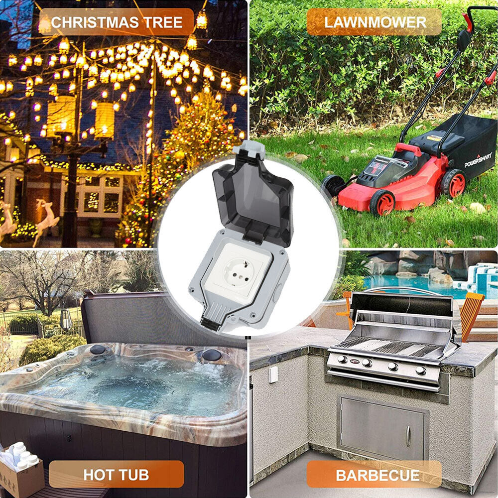 Priza simpla exterior INNOVIX, Model Standard European, 250V/16A, IP66, rezistenta la apa si praf, gri [8]