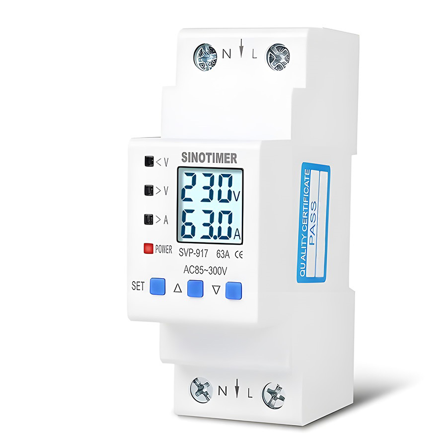 Releu de Protectie la Supratensiune si Curent, Sinotimer, INNOVIX, SVP917, 100x36x67.5mm, Alb, 63A, 220V, LCD, Resetare Automata, Protectie Anti-Traznet [6]