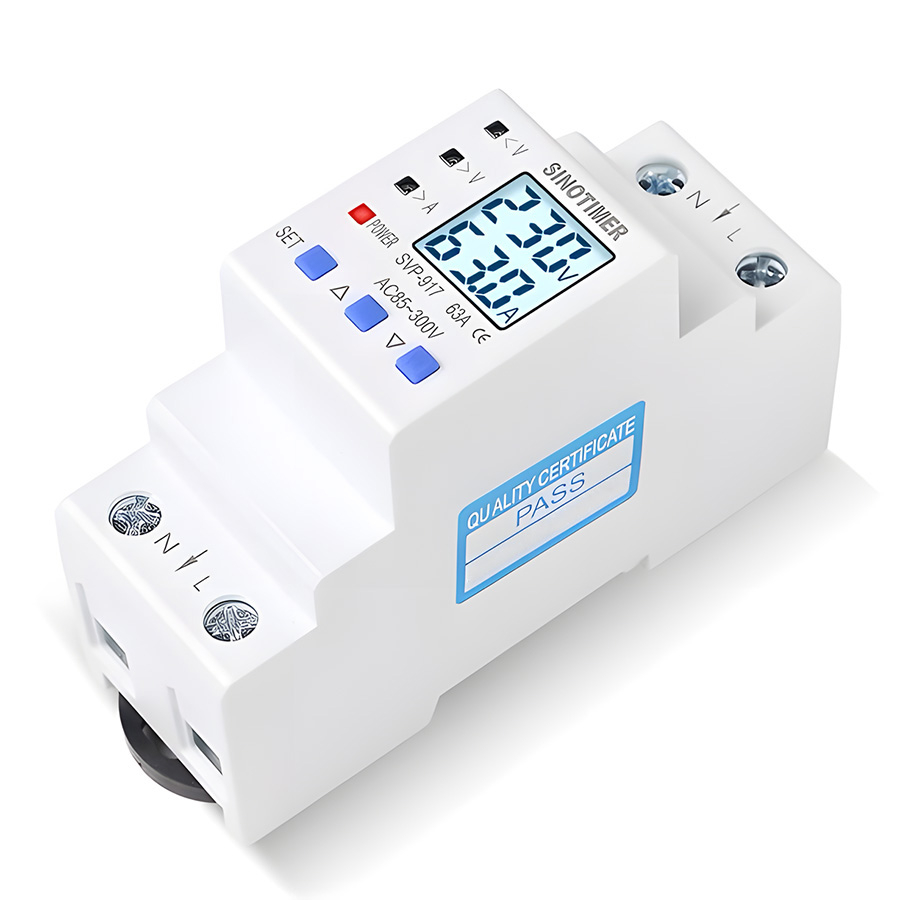 Releu de Protectie la Supratensiune si Curent, Sinotimer, INNOVIX, SVP917, 100x36x67.5mm, Alb, 63A, 220V, LCD, Resetare Automata, Protectie Anti-Traznet [2]