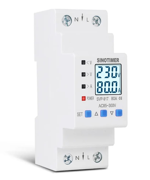 Releu de Protectie la Supratensiune si Curent, Sinotimer, INNOVIX, SVP917, 100x36x67.5mm, Alb, 80A, 220V, LCD, Resetare Automata, Protectie Anti-Traznet [3]
