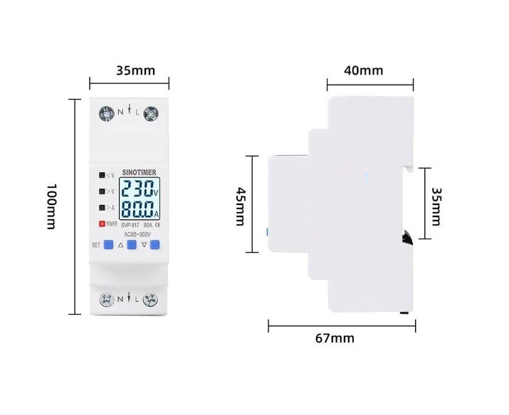 Releu de Protectie la Supratensiune si Curent, Sinotimer, INNOVIX, SVP917, 100x36x67.5mm, Alb, 80A, 220V, LCD, Resetare Automata, Protectie Anti-Traznet [6]